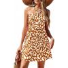 image:imagePRETTYGARDEN Womens 2026 Summer Halter Mini Dress Sleeveless Boho Floral Short Sundress Casual Flowy Beach DressesLeopard Caramel