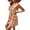image:imagePRETTYGARDEN Womens 2026 Summer Halter Mini Dress Sleeveless Boho Floral Short Sundress Casual Flowy Beach DressesLeopard Caramel