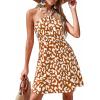 image:imagePRETTYGARDEN Womens 2026 Summer Halter Mini Dress Sleeveless Boho Floral Short Sundress Casual Flowy Beach DressesLeopard Caramel