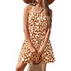 image:imagePRETTYGARDEN Womens 2026 Summer Halter Mini Dress Sleeveless Boho Floral Short Sundress Casual Flowy Beach DressesLeopard Caramel