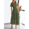 image:imagePRETTYGARDEN Womens 2026 Summer Maxi Dress Short Sleeve V Neck Hollow Out Eyelet A Line Long Flowy Beach Vacation DressesArmy Green