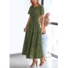image:imagePRETTYGARDEN Womens 2026 Summer Maxi Dress Short Sleeve V Neck Hollow Out Eyelet A Line Long Flowy Beach Vacation DressesArmy Green
