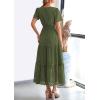 image:imagePRETTYGARDEN Womens 2026 Summer Maxi Dress Short Sleeve V Neck Hollow Out Eyelet A Line Long Flowy Beach Vacation DressesArmy Green