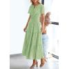 image:imagePRETTYGARDEN Womens 2026 Summer Maxi Dress Short Sleeve V Neck Hollow Out Eyelet A Line Long Flowy Beach Vacation DressesBean Green