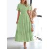 image:imagePRETTYGARDEN Womens 2026 Summer Maxi Dress Short Sleeve V Neck Hollow Out Eyelet A Line Long Flowy Beach Vacation DressesBean Green