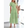image:imagePRETTYGARDEN Womens 2026 Summer Maxi Dress Short Sleeve V Neck Hollow Out Eyelet A Line Long Flowy Beach Vacation DressesBean Green