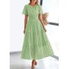 image:imagePRETTYGARDEN Womens 2026 Summer Maxi Dress Short Sleeve V Neck Hollow Out Eyelet A Line Long Flowy Beach Vacation DressesBean Green