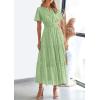 image:imagePRETTYGARDEN Womens 2026 Summer Maxi Dress Short Sleeve V Neck Hollow Out Eyelet A Line Long Flowy Beach Vacation DressesBean Green