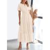 image:imagePRETTYGARDEN Womens 2026 Summer Maxi Dress Short Sleeve V Neck Hollow Out Eyelet A Line Long Flowy Beach Vacation DressesBeige