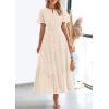 image:imagePRETTYGARDEN Womens 2026 Summer Maxi Dress Short Sleeve V Neck Hollow Out Eyelet A Line Long Flowy Beach Vacation DressesBeige