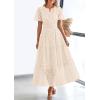 image:imagePRETTYGARDEN Womens 2026 Summer Maxi Dress Short Sleeve V Neck Hollow Out Eyelet A Line Long Flowy Beach Vacation DressesBeige