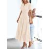 image:imagePRETTYGARDEN Womens 2026 Summer Maxi Dress Short Sleeve V Neck Hollow Out Eyelet A Line Long Flowy Beach Vacation DressesBeige