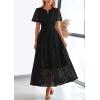 image:imagePRETTYGARDEN Womens 2026 Summer Maxi Dress Short Sleeve V Neck Hollow Out Eyelet A Line Long Flowy Beach Vacation DressesBlack