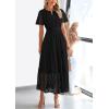 image:imagePRETTYGARDEN Womens 2026 Summer Maxi Dress Short Sleeve V Neck Hollow Out Eyelet A Line Long Flowy Beach Vacation DressesBlack