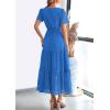 image:imagePRETTYGARDEN Womens 2026 Summer Maxi Dress Short Sleeve V Neck Hollow Out Eyelet A Line Long Flowy Beach Vacation DressesBlue