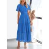 image:imagePRETTYGARDEN Womens 2026 Summer Maxi Dress Short Sleeve V Neck Hollow Out Eyelet A Line Long Flowy Beach Vacation DressesBlue