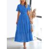 image:imagePRETTYGARDEN Womens 2026 Summer Maxi Dress Short Sleeve V Neck Hollow Out Eyelet A Line Long Flowy Beach Vacation DressesBlue