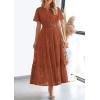 image:imagePRETTYGARDEN Womens 2026 Summer Maxi Dress Short Sleeve V Neck Hollow Out Eyelet A Line Long Flowy Beach Vacation DressesBrick Red