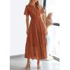 image:imagePRETTYGARDEN Womens 2026 Summer Maxi Dress Short Sleeve V Neck Hollow Out Eyelet A Line Long Flowy Beach Vacation DressesBrick Red