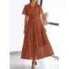 image:imagePRETTYGARDEN Womens 2026 Summer Maxi Dress Short Sleeve V Neck Hollow Out Eyelet A Line Long Flowy Beach Vacation DressesBrick Red