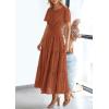 image:imagePRETTYGARDEN Womens 2026 Summer Maxi Dress Short Sleeve V Neck Hollow Out Eyelet A Line Long Flowy Beach Vacation DressesBrick Red