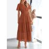 image:imagePRETTYGARDEN Womens 2026 Summer Maxi Dress Short Sleeve V Neck Hollow Out Eyelet A Line Long Flowy Beach Vacation DressesBrick Red