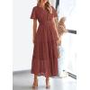 image:imagePRETTYGARDEN Womens 2026 Summer Maxi Dress Short Sleeve V Neck Hollow Out Eyelet A Line Long Flowy Beach Vacation DressesBrown Red