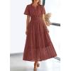 image:imagePRETTYGARDEN Womens 2026 Summer Maxi Dress Short Sleeve V Neck Hollow Out Eyelet A Line Long Flowy Beach Vacation DressesBrown Red