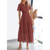 image:imagePRETTYGARDEN Womens 2026 Summer Maxi Dress Short Sleeve V Neck Hollow Out Eyelet A Line Long Flowy Beach Vacation DressesBrown Red