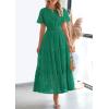 image:imagePRETTYGARDEN Womens 2026 Summer Maxi Dress Short Sleeve V Neck Hollow Out Eyelet A Line Long Flowy Beach Vacation DressesDark Green
