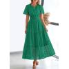 image:imagePRETTYGARDEN Womens 2026 Summer Maxi Dress Short Sleeve V Neck Hollow Out Eyelet A Line Long Flowy Beach Vacation DressesDark Green