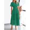 image:imagePRETTYGARDEN Womens 2026 Summer Maxi Dress Short Sleeve V Neck Hollow Out Eyelet A Line Long Flowy Beach Vacation DressesDark Green
