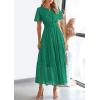 image:imagePRETTYGARDEN Womens 2026 Summer Maxi Dress Short Sleeve V Neck Hollow Out Eyelet A Line Long Flowy Beach Vacation DressesDark Green