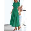 image:imagePRETTYGARDEN Womens 2026 Summer Maxi Dress Short Sleeve V Neck Hollow Out Eyelet A Line Long Flowy Beach Vacation DressesDark Green