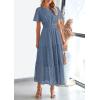 image:imagePRETTYGARDEN Womens 2026 Summer Maxi Dress Short Sleeve V Neck Hollow Out Eyelet A Line Long Flowy Beach Vacation DressesDusty Blue