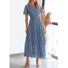image:imagePRETTYGARDEN Womens 2026 Summer Maxi Dress Short Sleeve V Neck Hollow Out Eyelet A Line Long Flowy Beach Vacation DressesDusty Blue