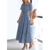 image:imagePRETTYGARDEN Womens 2026 Summer Maxi Dress Short Sleeve V Neck Hollow Out Eyelet A Line Long Flowy Beach Vacation DressesDusty Blue