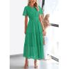 image:imagePRETTYGARDEN Womens 2026 Summer Maxi Dress Short Sleeve V Neck Hollow Out Eyelet A Line Long Flowy Beach Vacation DressesGreen