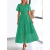 image:imagePRETTYGARDEN Womens 2026 Summer Maxi Dress Short Sleeve V Neck Hollow Out Eyelet A Line Long Flowy Beach Vacation DressesGreen