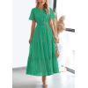 image:imagePRETTYGARDEN Womens 2026 Summer Maxi Dress Short Sleeve V Neck Hollow Out Eyelet A Line Long Flowy Beach Vacation DressesGreen