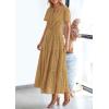 image:imagePRETTYGARDEN Womens 2026 Summer Maxi Dress Short Sleeve V Neck Hollow Out Eyelet A Line Long Flowy Beach Vacation DressesKhaki