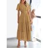image:imagePRETTYGARDEN Womens 2026 Summer Maxi Dress Short Sleeve V Neck Hollow Out Eyelet A Line Long Flowy Beach Vacation DressesKhaki