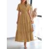 image:imagePRETTYGARDEN Womens 2026 Summer Maxi Dress Short Sleeve V Neck Hollow Out Eyelet A Line Long Flowy Beach Vacation DressesKhaki