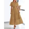 image:imagePRETTYGARDEN Womens 2026 Summer Maxi Dress Short Sleeve V Neck Hollow Out Eyelet A Line Long Flowy Beach Vacation DressesKhaki