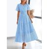 image:imagePRETTYGARDEN Womens 2026 Summer Maxi Dress Short Sleeve V Neck Hollow Out Eyelet A Line Long Flowy Beach Vacation DressesLight Blue
