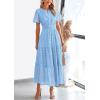 image:imagePRETTYGARDEN Womens 2026 Summer Maxi Dress Short Sleeve V Neck Hollow Out Eyelet A Line Long Flowy Beach Vacation DressesLight Blue
