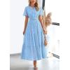 image:imagePRETTYGARDEN Womens 2026 Summer Maxi Dress Short Sleeve V Neck Hollow Out Eyelet A Line Long Flowy Beach Vacation DressesLight Blue