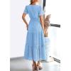 image:imagePRETTYGARDEN Womens 2026 Summer Maxi Dress Short Sleeve V Neck Hollow Out Eyelet A Line Long Flowy Beach Vacation DressesLight Blue