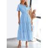 image:imagePRETTYGARDEN Womens 2026 Summer Maxi Dress Short Sleeve V Neck Hollow Out Eyelet A Line Long Flowy Beach Vacation DressesLight Blue