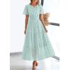 image:imagePRETTYGARDEN Womens 2026 Summer Maxi Dress Short Sleeve V Neck Hollow Out Eyelet A Line Long Flowy Beach Vacation DressesLight Green